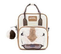 Nickelodeon Vegan Leather Cross Body Backpack for Men and Women with Adjustable Strap, Avatar Appa Furry Face and YIP! YIP! Text Debossed Tan, Beige, 8.0" x 11.5", Nickelodeon Bag, Crossbody, Avatar
