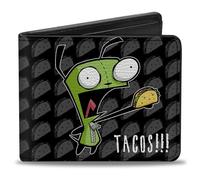 Nickelodeon Wallet, Bifold, Invader Zim GIR Tacos Pose Taco Monogram Black Gray, Vegan Leather