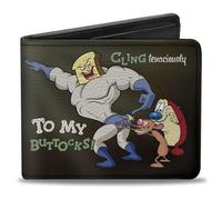 Nickelodeon - Wallet - Buckle-down Pu Bifold Wallet - Powdered Toastman Cling Tenaciously to My Buttocks! + Ren and Stimpy Logo mens 4.0" x 3.5"