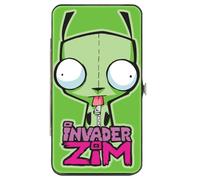 Nickelodeon Wallet, Hinged, Invader Zim GIR Pose and Logo with GIR and Costume Pose Green, Vegan Leather