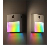 NICKLUC Motion Sensor Night Light: Stick-on Rechargeable LED Warm Night Lights Stepless Dimming 7 Colors Motion Activated Battery Operated Stair Lights Indoor for Staircase Hallway Toilet 2 Pack