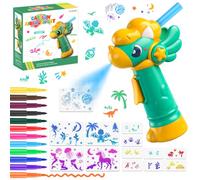 nicknack Marker Airbrush Spray Paint Kit for Kids-12 Washable Markers & 13 Stencil, Dinosaur Electric Spray Pen, Arts and Crafts Set, Creative Childrens Gift for Boys & Girls Drawing Ages 3+