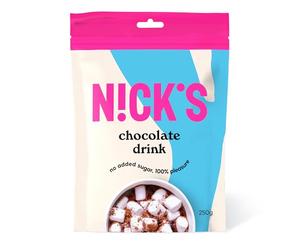 NICKS Chocolate drink, Instant Hot Chocolate Cocoa Powder No Added Sugar, Keto, Dairy Free, Vegan (250 g (Pack of 1))