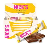 NICKS Crunchy Caramel Keto Chocolate Bars No Added Sugar, 88 Calories, 2 Net carbs, Gluten Free Sweets Low carb Candy Snack Bar with Almonds (Multipack 21x28g)