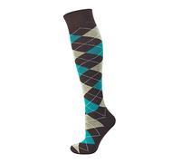 Nicky Adams Countrywear Argyle Riding Socks | Unisex Knee-High Equestrian Cotton Socks | Breathable & Stylish Diamond Pattern | Ideal for Horse Riding & Outdoor Activities (Turquoise Brown)