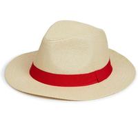 Nicky Adams Countrywear Panama Straw Sun Hat Fedora Style - Lightweight Unisex Beach Hat with UV Protection (Beige with Red Band 57)