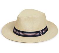 Nicky Adams Countrywear Panama Straw Sun Hat Fedora Style - Lightweight Unisex Beach Hat with UV Protection (Beige with Navy Band 57)
