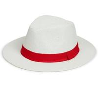 Nicky Adams Countrywear Panama Straw Sun Hat Fedora Style - Lightweight Unisex Beach Hat with UV Protection (Cream with Red Band 57)