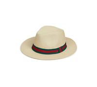 Nicky Adams Countrywear Panama Straw Sun Hat Fedora Style - Lightweight Unisex Beach Hat with UV Protection (Beige with Green & Red Band 57)