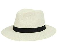 Nicky Adams Countrywear Panama Straw Sun Hat Fedora Style - Lightweight Unisex Beach Hat with UV Protection (Cream with Black Band 58)