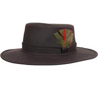 Nicky Adams Countrywear Waterproof Waxed Bushman Hat | Unisex Stylish Fedora with Feather Accent | Made in UK Brown