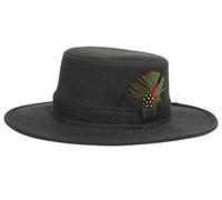 Nicky Adams Countrywear Waterproof Waxed Bushman Hat | Unisex Stylish Fedora with Feather Accent | Made in UK Olive