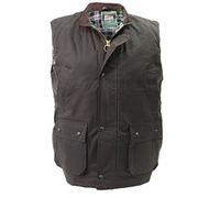 Nicky Adams Men's Waxed Cotton Oilskin Waistcoat Quilted Padded Waterproof Outdoor Gilet Durable Perfect for Country Shooting Hunting & Fishing Brown L