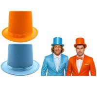 Nicky Bigs Novelties Adjustable Size Dumb Dumber Premium Tuxedo Satin Top Hat Set for Adults Blue Orange Tall Tux Hats Satin Trim Funny Costume Accessories for Halloween Dance Cosplay