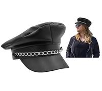 Nicky Bigs Novelties Adult Black Fake Leather Biker Punk Pride Costume Hat Chain Costume Accessory
