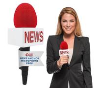Nicky Bigs Novelties Adult News Anchor Microphone Prop - Fake News Microphone with Flag, Plastic Wireless prop for Reporter, Anchorman, Journalist Costume, Career Day, Halloween - Black, One Size