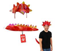 Nicky Bigs Novelties Morph Adult Triceratops Dragon 3 Horn Dinosaur Headband Tail Costume Accessory Set, Red, One Size