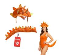 Nicky Bigs Novelties Morph Adult Triceratops Dragon 3 Horn Dinosaur Headband Tail Costume Accessory Set, Orange, One Size