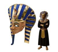 Nicky Bigs Novelties Pharaoh Mask Latex Over-Head Egyptian King Tut Headdress in Gold & Blue with Detachable Cloth Headpiece One Size Adults Halloween & Cosplay