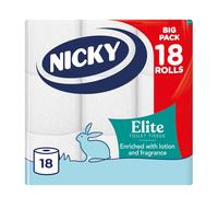 Nicky Elite, 18 Rolls of Toilet Tissue, 3-Ply | 168 Sheets per Roll, Talc Scent, Softness to The Skin, Enriched with Lotion, 100% FSC Certified Paper, Extra Value Pack