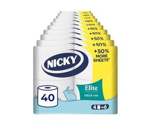 Nicky Elite, 40 Mega Rolls of Toilet Tissue, 3-Ply | 252 Sheets per Roll, Soft and Caring, Scented and Embossed, Easy-Open Pack, FSC Certified Paper