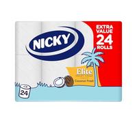 Nicky Elite Coconut Fresh Toilet Tissue - 24 Rolls of White Toilet Paper, 168 Sheets per Roll, 3-Ply, Exotic Coconut Scent, Softeness and Comfort to The Skin, Easy Open Pack, 100% FSC Certified Paper