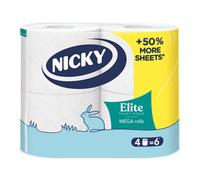 Nicky Elite Mega White Tissue Toilet Roll, Pack Of 4