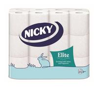 Nicky Elite Scented Toilet Tissue - 24 Rolls of White Toilet Paper, 3-ply, Talc Scent, Softness to The Skin, Enriched with Lotion, 100% FSC Certified