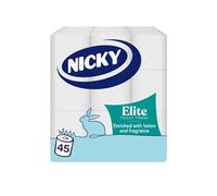 Nicky Elite Embossed White Bathroom Toilet 3 Ply Tissue 45 Rolls(9 Per Pack Case Of 5)