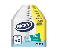 Nicky Elite Toilet Tissue Mega Rolls - 40 Pack, 3-Ply Toilet Paper Rolls, Extra Long, 252 Sheets, Soft and Caring, FSC Certified, Family Bulk Pack