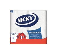 Nicky Household Kitchen Towel - Pack of 2 Rolls, 60 Sheets per Roll, 2-Ply, Household Strong and Absorbent, Essential for Everyday Tasks, Delicate White Texture, 100% FSC Certified
