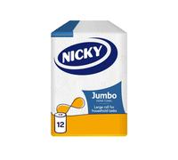 Nicky Jumbo Kitchen Towel - 12 Pack of 2-Ply Kitchen Roll, 200 Sheets, Equivalent to 4 Standard Rolls, Long-Lasting and Absorbent Paper Towels for All