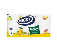 Nicky Lemon, 3 Rolls of Kitchen Towel, 2-Ply | 100 Sheets per Roll, Extra Absorbent and Lemon Perfumed Paper, Recyclable Packaging, 100% Pure Cellulose, FSC Certified