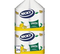 Nicky Lemon Kitchen Paper - Pack of 24 Rolls, 100 Sheets of 2 Layers per Roll, Extra Absorbent Paper, Lemon Perfumed, Recyclable Packaging, 100% Pure Cellulose, FSC Certified