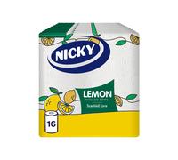 Nicky Lemon Kitchen Towel - Pack of 16 Rolls | 100 2-Ply Sheets per Roll | Absorbent | Easy Opening | Lemon Scented Core | Unique Embossing |