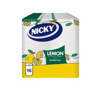 Nicky Lemon Kitchen Towel - Pack of 16 Rolls | 100 2-Ply Sheets per Roll | Absorbent | Easy Opening | Lemon Scented Core | Unique Embossing | Decorated Sheets | 100% FSC Certified Paper