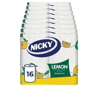 Nicky Lemon Kitchen Towel - Pack of 16 Rolls | 100 2-Ply Sheets per Roll | Absorbent | Easy Opening | Lemon Scented Core | Unique Embossing | Decorated Sheets | 100% FSC Certified Paper