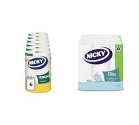 Nicky Lemon Kitchen Towel - Pack of 6 Rolls, 150 2-Ply Sheets per Roll, Decorated Sheets, 100% FSC Certified Paper + Elite Embossed White Bathroom Toilet 3 Ply Tissue 45 Rolls(9 Per Pack Case of 5)