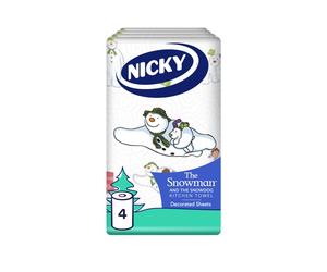 Nicky Snowman Super Roll Kitchen Towel | Pack of 4 Rolls | 2-ply Absorbent Paper for Kitchens | Embossed | Christmas Decorated Sheets | Multi-Purpose