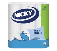 Nicky Soft Touch Toilet Tissue, 2-Ply, 9 Rolls Paper Pack