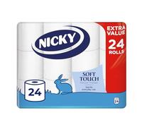 Nicky Soft Touch Toilet Tissue - 24 Rolls of Extra Gentle White Toilet Paper, 190 Sheets per Roll, 2-ply, Soft Tissue, Modern Embossing, Easy Opening, 100% FSC Certified Paper