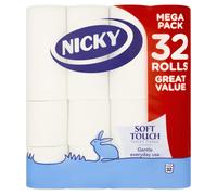 Nicky Soft Touch Toilet Tissue |Extra Value Pack ? 32 Rolls of Extra Gentle White Toilet Paper |190 Sheets per Roll| 2-ply | Soft Tissue | Modern