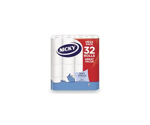 Nicky Soft Touch Toilet Tissue |Extra Value Pack ? 32 Rolls of Extra Gentle White Toilet Paper |200 Sheets per Roll| 2-ply | Soft Tissue | Modern