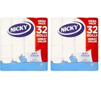 Nicky Soft Touch Toilet Tissue - Extra Value Pack, 64 Rolls of Extra Gentle White Toilet Paper, 190 Sheets per Roll, 2-ply, Soft Tissue, Modern Embossing, Easy Opening, 100% FSC Certified Paper