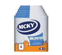 Nicky Unlimited Multipurpose Towel - 6 Rolls Per Pack, 3 Ply Roll, 250 Sheets per Roll, 1500 Sheets per Pack, Easy Opening Pack, Extra Strong, Indoor or Outdoor Use, 30% Recycled Packaging