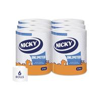 Nicky Unlimited Multipurpose Towel ? 6 Rolls Per Pack, 3 Ply Roll, 250 Sheets per Roll, 1500 Sheets per Pack, Easy Opening Pack, Extra Strong, Indoor