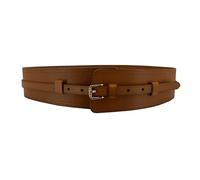 NickyVerse Women Wide Waistband, High and Low Waist Full Grain Leather Skinny Boho Concho Belt, Tan, 32"(fits 30”-34”)
