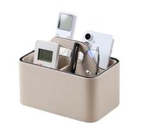 NICLNGSH Caddy Organizer with Handle, PU Leather Remote Control Holder Desk Caddy, Portable Makeup Office Supply Organizer for Bathroom, Nightstand, Dresser (Beige)