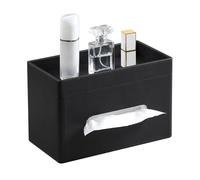 NICLNGSH Plus Size Tissue Box Cover Rectangle, PU Leather Tissue Box Holder with Storage Tray, Decorative Organizer Tissue Holder for Bathroom, Bedroom Dresser, Night Stand, Office (Black)