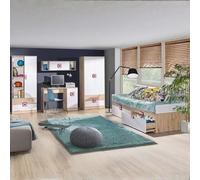 Nico Iii Modern Youth Bedroom Furniture Set Light Oak Front White Grips Pink